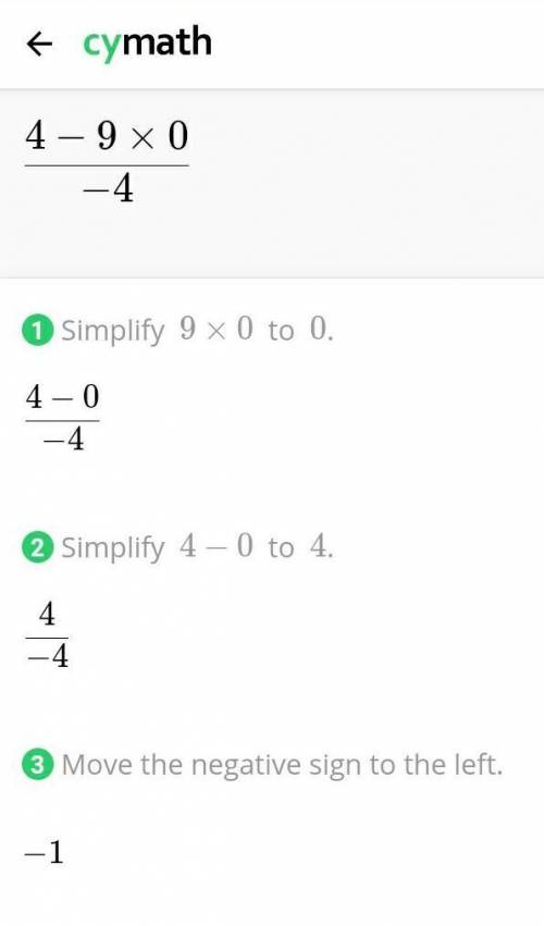 X=4 y=0 z=4 x-9y/-z algebraic expression