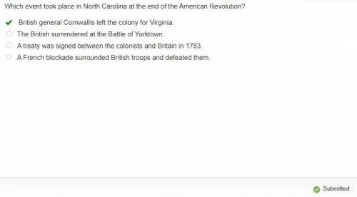 Which event took place in North Carolina at the end of the American Revolution?

A.British general C