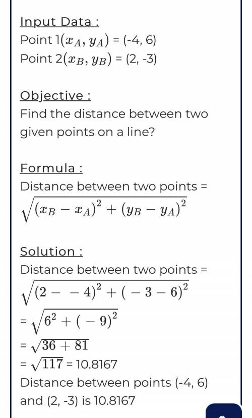 What is the distance between these points (-4,6) and (2,-3)