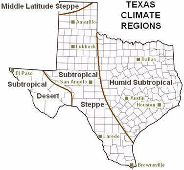 Describe the subtropical region of Texas. What type of climate does this region have? What part of T