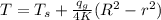 T=T_s+\frac{q_g}{4K}(R^2-r^2)
