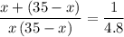 \displaystyle \frac{x + (35 - x)}{x \, (35 - x)} = \frac{1}{4.8}
