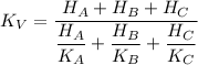 K_{V}=\dfrac{H_{A}+H_{B}+H_{C}}{\dfrac{H_{A}}{K_{A}}+\dfrac{H_{B}}{K_{B}}+\dfrac{H_{C}}{K_{C}}}