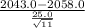 \frac{2043.0-2058.0}{\frac{25.0}{\sqrt{11} } }