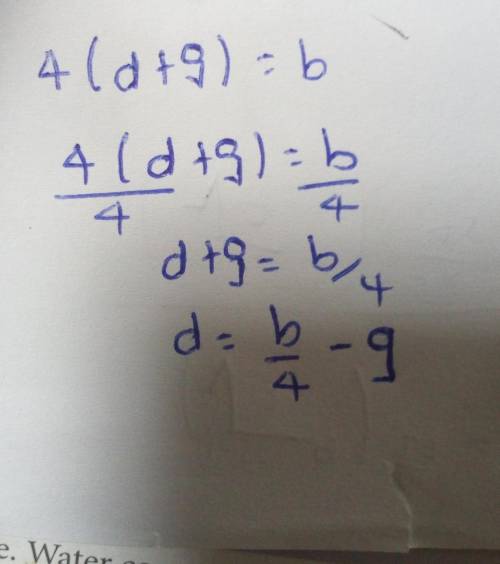 3. Solve for d: 4(d + g) = b