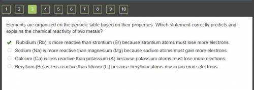 Elements are organized on the periodic table based on their properties. Which statement correctly pr