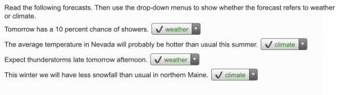Read the following forecasts. Then use the drop-down menus to show whether the forecast refers to we