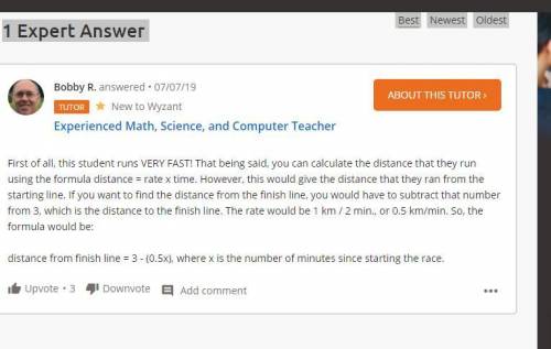 A student is running a 3-kilometer race. He runs 1 kilometer every 2 minutes. Select the function th