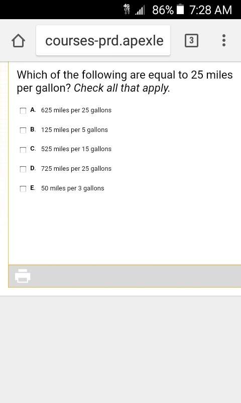 Which of the following are equal to 25 miles per gallon check all that apply