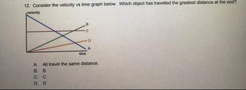 12. consider the velocity vs time graph below. which object has travelled the greatest distance at t