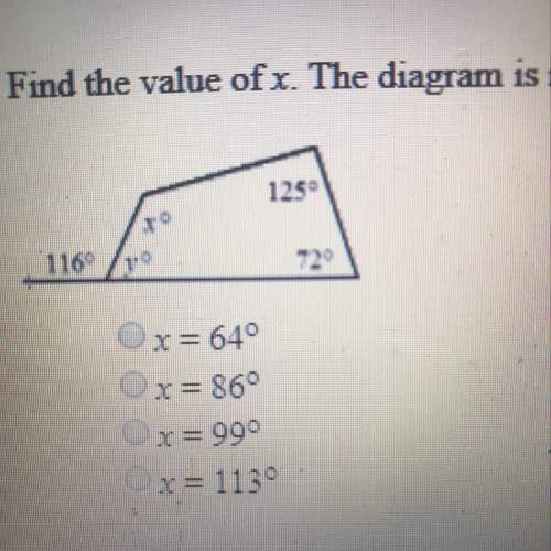 Find the value of x. the diagram is not drawn to scale