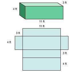Look at this prism and its net. what is the surface area of this rectangular prism? ft2