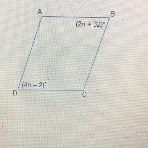 Figure abcd is a parallelogram. what is the value of n?  (2n + 32) 03 5
