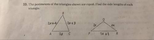 The perimeter of the triangle shown are equal. find the side lengths of each triangle.