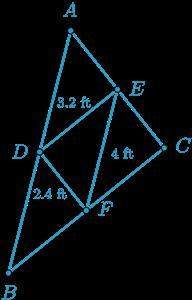 Will give  given that de, df, and ef are midsegments of △abc, and de=3.2 feet , ef=4 fee