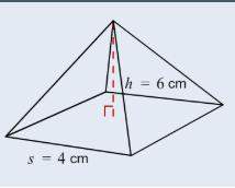 What is the volume of the right square pyramid shown?