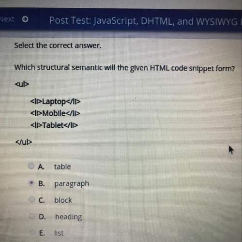 Which structural semantic will the given html code snippet form? laptopmobile
