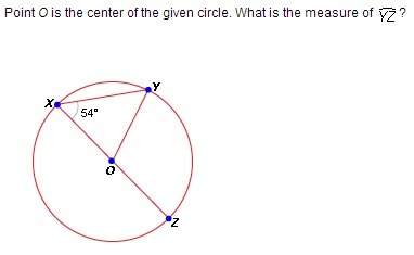 Point o is the center of the given circle. what is the measure of yz?