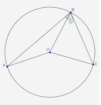 In the diagram, point o is the center of the circle. if m∠abc = 70°, what is m∠aoc ?