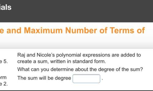 Raj and nicole’s polynomial expressions are added to create a sum, written in standard form. w