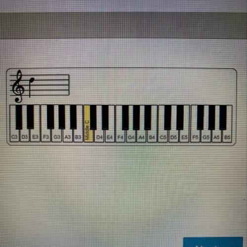Which piano key matches the note on the staff?  a. d4 b. d5 c. e