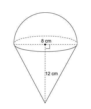 The figure is made up of a cone and a hemisphere. to the nearest whole number, what is t