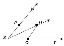 Line su bisects angle rst. which statement is not true?  a) ∠rst = ∠rsu  b) ∠rsu =