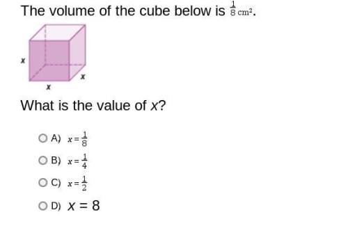 Need asap! the volume of the cube below is 1/8 to the power of twowha