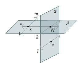 1. which describes the intersection of plane a and line m?  a. line k b. line n
