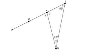 2. in the figure, is an exterior angle to &lt; lau. a-explain why is equal to the sum of the