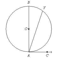 Ac is tangent to circle o at a. the diagram is not drawn to scale.  if mby =34 degrees,