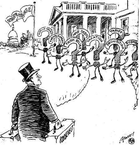 This political cartoon from 1933 is suggesting that president roosevelt a) was a main cause of