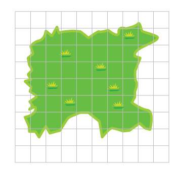 Each square on the grid represents 1 ft². what is the approximate area of this patch of grass? a. a