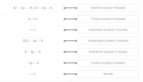 70 points which properties justify the steps taken to solve the system? {3x−4y=9 2x+8y=6 drag the a