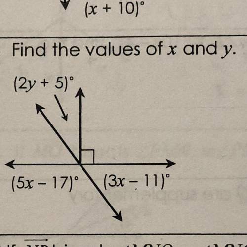 Find the values of x and y. (2y + 5) (5x – 17) (3x - 11)°