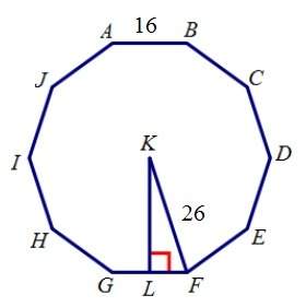 Abcdefghij is a regular decagon. find the length of the apothem. round the answer to the nearest ten