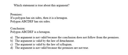 1) which statement is true about this argument?  premises: if a polygon has six sides,