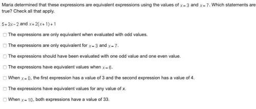 Timed hurry pls!  maria determined that these expressions are equivalent expressions using the