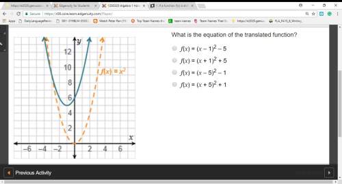 What is the equation of the translated function?  a. f(x) = (x – 1)2 – 5 b. f(x) = (x +