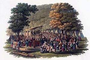 the picture above depicts a camp meeting during the second great awakening. which of the followin