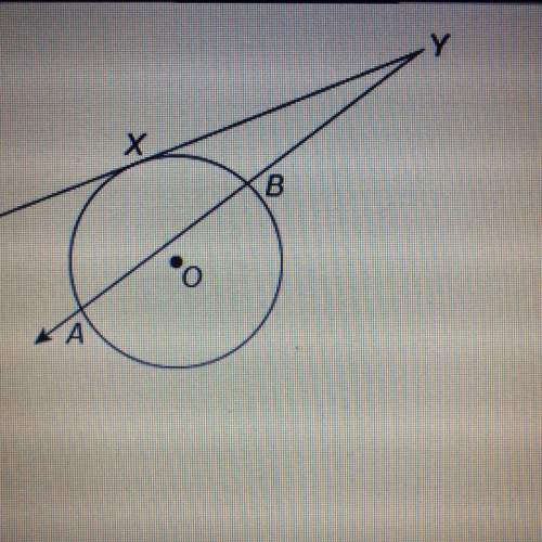 In the figure, yx is a tangent to circle o at point x.  measure of xb = 52 degrees