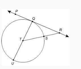 What is the tangent of ∠qtr if line pr is tangent to circle t at q, and ts = 1 cm?  a)