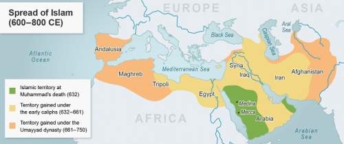 The map shows the middle east from 600 to 800 ce. what information do the different colors rep
