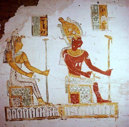 This painting best illustrates what characteristic of egyptian art?  the fact that the two fig