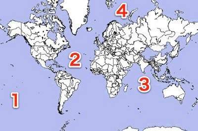Canada is bordered to the east by the atlantic ocean, which is shown by the number a) 1