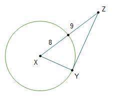 What must be the length of zy in order for zy to be tangent to circle x at point y? 14 units 15 uni