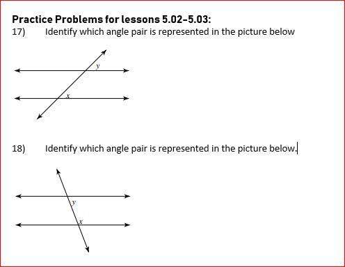 Identify which angle pair is represented in the picture below on 1 and 2