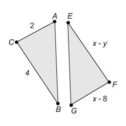 If ∆abc and ∆gef are congruent, the value of x and the value of y is  use numerals inst