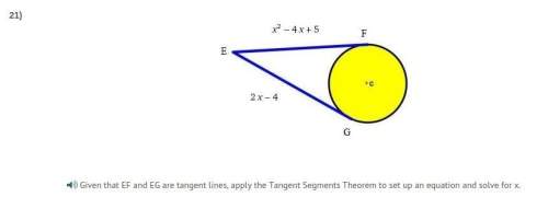 Given that ef and eg are tangent lines, apply the tangent segments theorem to set up an equation and