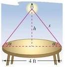 Alight source is located over the center of a circular table of diameter 4 feet. (see picture below)